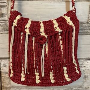Bohemian Red & Cream Crochet Purse